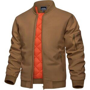 Men's Brown Bomber Jacket Coats Stylish Casual Winter Warm Full Zip Pocket